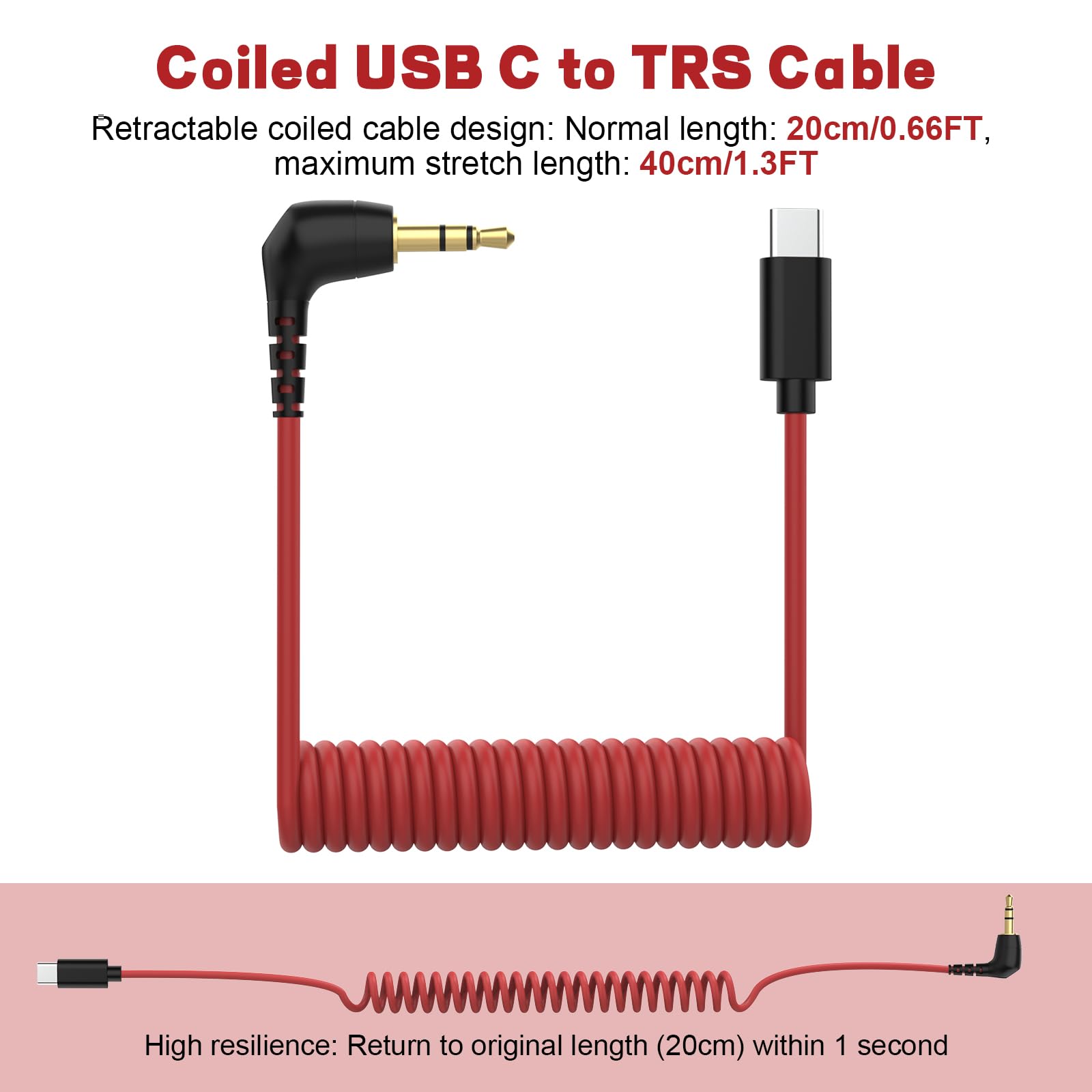 Amazon.co.jp: USB C - 3.5mm TRS マイクケーブル コイル状オーディオ
